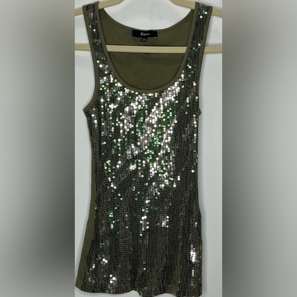 Express Olive Sequin Tank Top